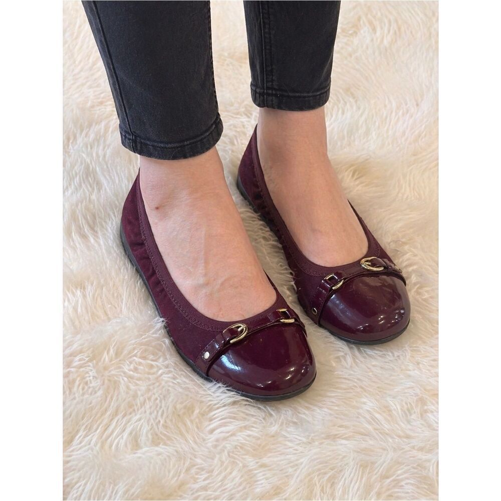 dexflex comfort Burgundy Patent Toe Ballet Flats with Buckle